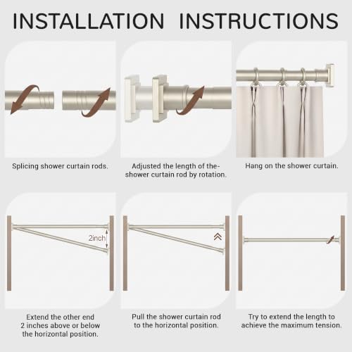 UIOSANRT Brushed Nickel Shower Curtain Rod 31-79 Inches Non-Slip Shower Rod Tension Mounted No Drill Tension Shower Curtain Rods Spring Tension Rod for Windows Bathroom
