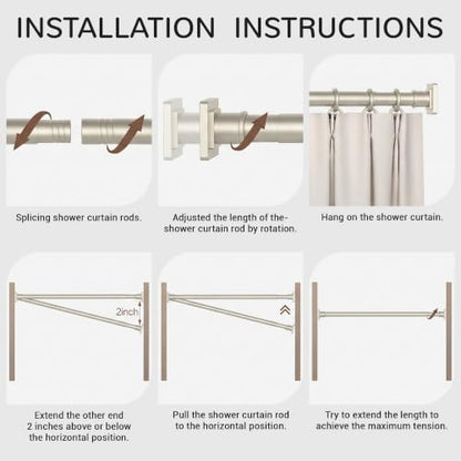 UIOSANRT Brushed Nickel Shower Curtain Rod 31-79 Inches Non-Slip Shower Rod Tension Mounted No Drill Tension Shower Curtain Rods Spring Tension Rod for Windows Bathroom