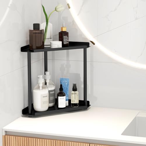 FLE Corner Bathroom Counter Organizer, Bathroom Organizer Countertop Black