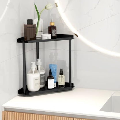 FLE Corner Bathroom Counter Organizer, Bathroom Organizer Countertop Black