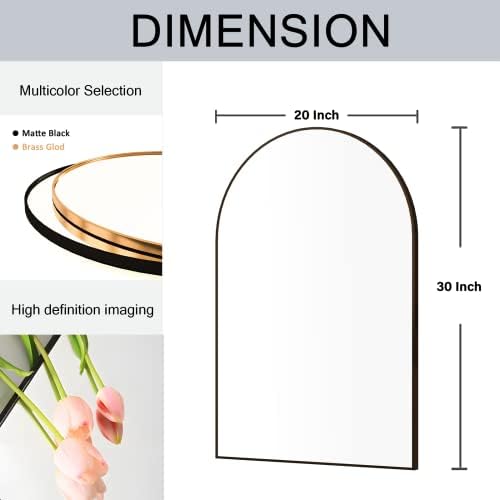 Arched Wall Mirror for Bathroom, 20"x30" Arched Mirror Wall Mounted Mirror with Metal Frame, Black Vanity Mirror Decor for Mantle, Bedroom, Entryway, Living Room