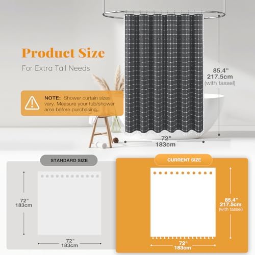 BTTN Long Boho Farmhouse Linen Fabric Shower Curtain, 72x84, Charcoal Gray
