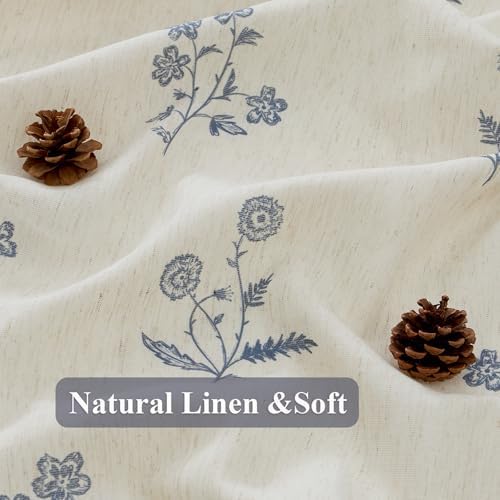 ORTIGIA Blue Floral Linen Shower Curtain 72 W x 84 L Farmhouse Vintage Long Shower Curtains Boho Rustic Block Print Cottagecore Decor for Bathroom