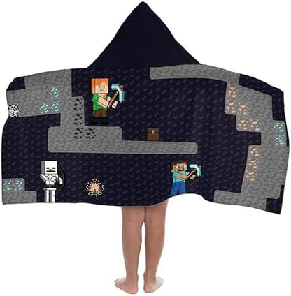 Minecraft Creeper Video Game Kids Hooded Towel Bath Wrap for Boys, Grey