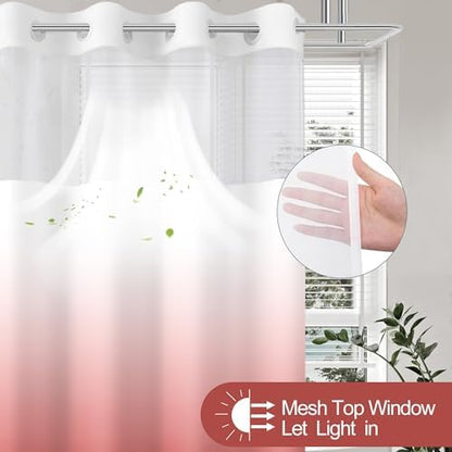 No Hook Shower Curtain and Liner Set for Bathroom, Ombre Red, 71" x 74"