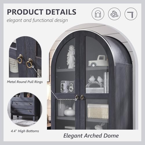 71" Tall Arched Bathroom Storage Cabinet, 4-Tier Wooden Bathroom, Dark Grey