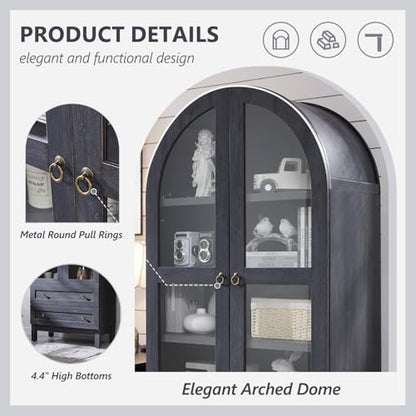 71" Tall Arched Bathroom Storage Cabinet, 4-Tier Wooden Bathroom, Dark Grey