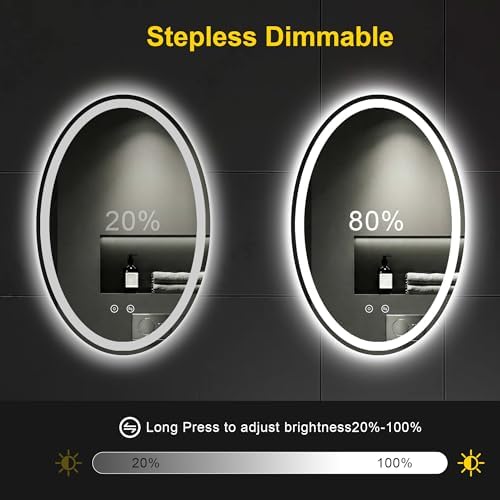 Oval LED Bathroom Mirror with Lights, 24 x 36 Inch Lighted Vanity Mirror