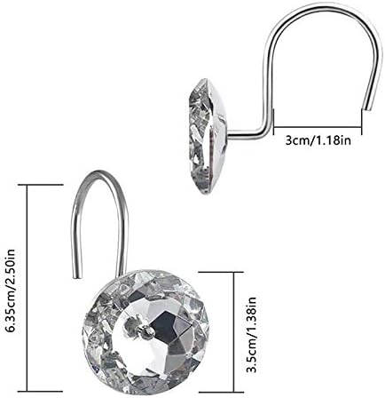 12 Pcs Bling Rhinestones Shower Curtain Hooks Bathroom Rolling Hooks