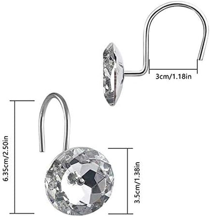 12 Pcs Bling Rhinestones Shower Curtain Hooks Bathroom Rolling Hooks