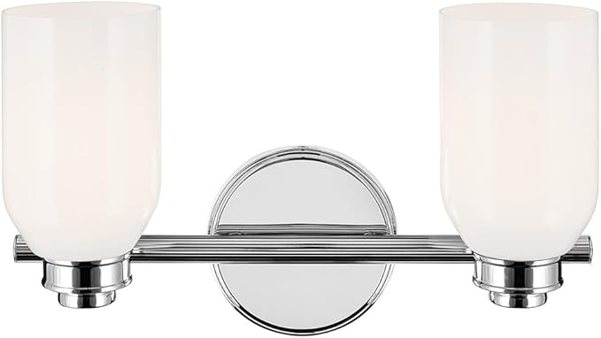 Kichler Shae 15" 2-Light Vanity Light with White Opal Glass in Chrome, for Bathroom Vanity, Powder Room, Over a Mirror, (15" W x 9" H), 55201CH