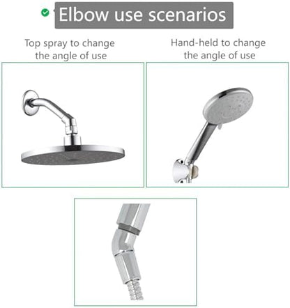 Shower Head Adapter,Solid Brass 135 Degree Shower Elbow Adapter,G1/2" Showers Head Extension Arm Connector (Chrome) (unspinable)