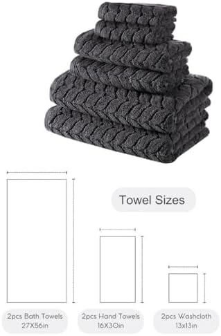 BAGNO MILANO Turkish Cotton Bath Towels, Hand Towels - Soft Plush Jacquard Collection Luxury Towels Set (Charcoal, Towel Set of 6)