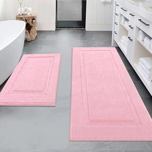SHACOS Soft Microfiber Bathroom Rugs Set of 2 Pieces, Pink