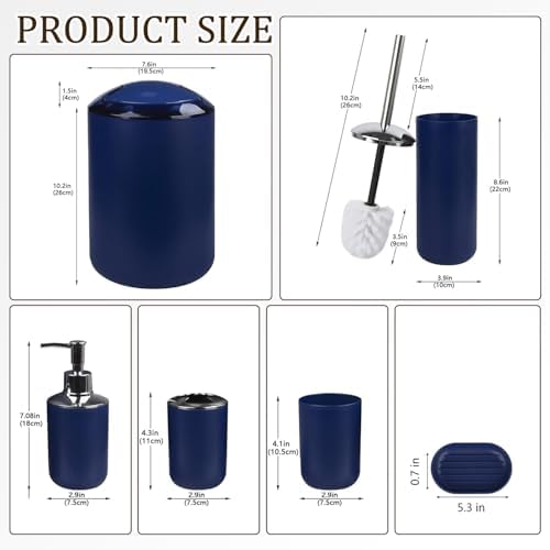 CERBIOR Bathroom Accessories Set 6 Piece Bath Ensemble,Royal Blue