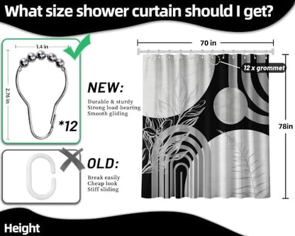 Grey and White Extra Long Shower Curtain, Tall 72X78 in, Mid Century