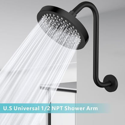 Shower Head Extension Arm with Flange, S Shaped High Rise Gooseneck Showerhead Riser Pipe, Universal Standard 1/2" Connection - Bathroom Accessory (12 Inch, Matte Black)