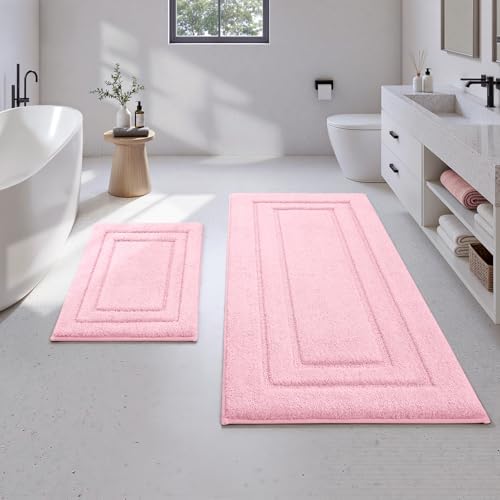HOMEIDEAS Bathroom Rugs Sets 2 Piece, Soft Extra Long Bath Mat Light Pink