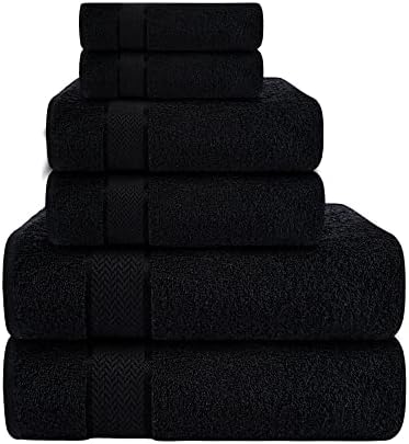 6 Piece Bath Towel Set, 2 Bath, 2 Hand, 2 Washcloths, Black
