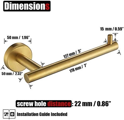 JQK Gold Toilet Paper Holder, 5 Inch Tissue Paper Dispenser, 304 Stainless Steel Thick 0.8mm Wall Mount, Brushed Brass 2 Pack, TPH100-BG-P2