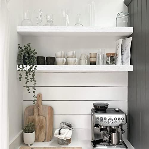 QEEIG Floating Shelves for Wall 35.4" Long - Wall Mounted Shelf Bathroom Kitchen Living Room Bedroom Farmhouse Home Decor Display Bookshelf Large 35.4 x 9.3 inch Set of 2, White (008-90W)
