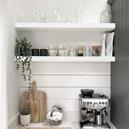 QEEIG Floating Shelves for Wall 35.4" Long - Wall Mounted Shelf Bathroom Kitchen Living Room Bedroom Farmhouse Home Decor Display Bookshelf Large 35.4 x 9.3 inch Set of 2, White (008-90W)