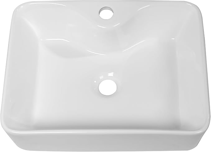 Drop In White Bathroom Vessel Sink with Faucet Hole | Beslend 19x15 Ceramic White Rectangular Vessel Sink Hand Wash Basin with Single Faucet Hole Above Counter Basin