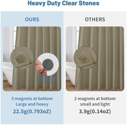 1 Pack Water-Repellent Fabric Shower Curtain Liner, 72x72 Khaki
