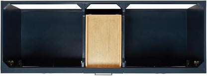 DKB Bradford 60" Midnight Blue Double Bathroom Vanity with Sink, 1.5" Pure White Quartz Countertop, Rectangular Undermount Sinks, Soft Closing Doors & Dovetail Drawers, Satin Brass