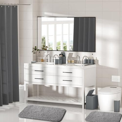 Bathroom Accessory Set - Bathroom Set, 27PC Bathroom Accessories Set, Grey Bathroom Sets with Shower Curtain and Rugs, Mini Trash Can, Toilet Brush, Trash Can & Soap Dispenser