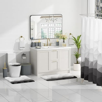 XLHOMO Bathroom Accessory Set - 26PC Bathroom Shower Curtain and Rug Set, Bathroom Accessories Set, Grey Bathroom Set with Trash Can, Toilet Brush, Qtip Holder & Soap Dispenser