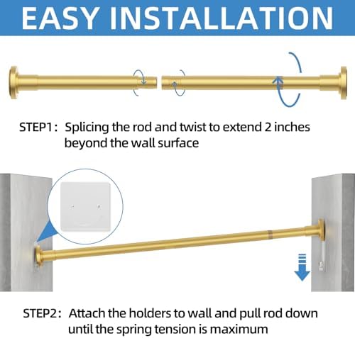 CorkLatta Gold Adjustable Shower Curtain Rod 32 to 68 inch with 2 Holders