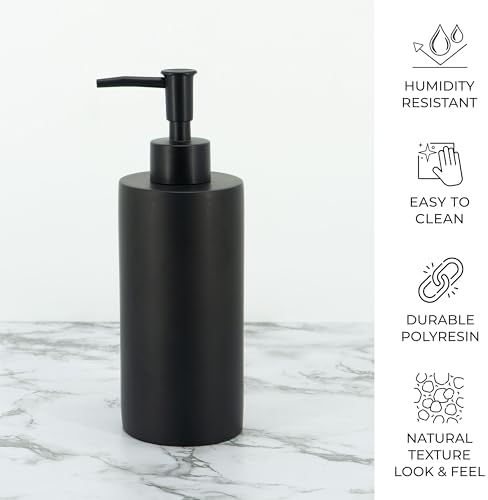 ZCCZ Bathroom Accessory Sets, 4 Pieces Bathroom Accessories Complete Set Vanity Countertop Accessory Set, Includes Lotion Dispenser Soap Pump, Toothbrush Holder and Tray (Matte Black Look Rounded)