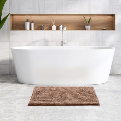 FRESHMINT Chenille Bath Rugs Extra Soft and Absorbent Microfiber Shag Rug, Non-Slip Runner Carpet for Tub Bathroom Shower Mat, Machine-Washable Durable Thick Area Rugs (Caramel Heather, 32" x 20")