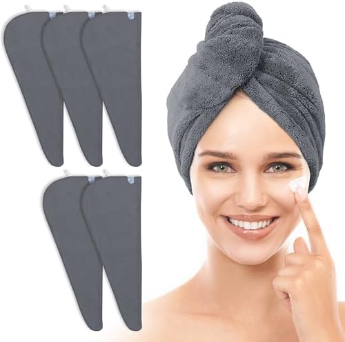 TENSTARS Hair Towel Wrap for All Hair Types, 5 Pack Microfiber Turban