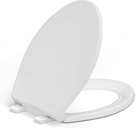 Soft Close Toilet Seat, Fit Elongated and Oval Toilets, Quick Release Hinges for Easy Clean, Two Mounting Options for Easy Installing, Heavy Duty, Never Loosen, White