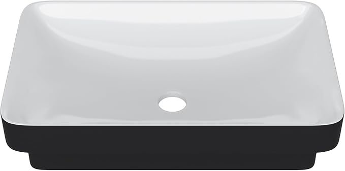 Vessel Bathroom Sink-Beslend Semi Recessed Black&White 19x12 Above Counter Rectangular Ceramic Wash Sinks Top Counter Porcelain Modern Art Basin