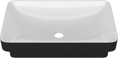 Vessel Bathroom Sink-Beslend Semi Recessed Black&White 19x12 Above Counter Rectangular Ceramic Wash Sinks Top Counter Porcelain Modern Art Basin