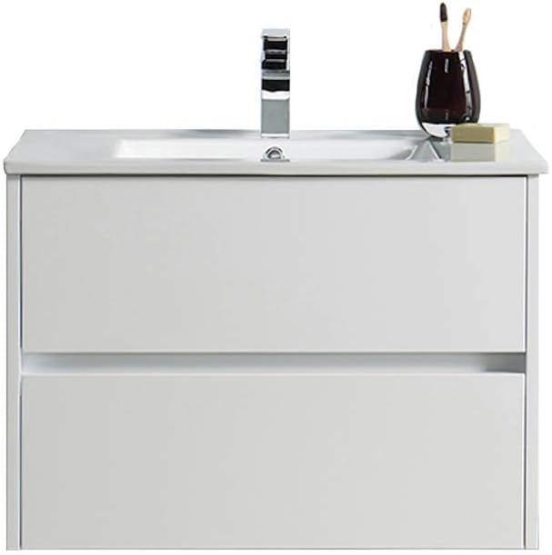 Blossom 30 Inch Single Bathroom Vanity with Ceramic Sink | All Wood Floating Vanity Cabinet | 2 Soft-Closing U-Shaped Cutout Drawers | Modern Vanities with Storage, Glossy White