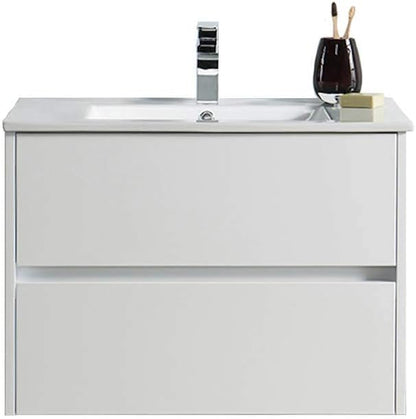 Blossom 30 Inch Single Bathroom Vanity with Ceramic Sink | All Wood Floating Vanity Cabinet | 2 Soft-Closing U-Shaped Cutout Drawers | Modern Vanities with Storage, Glossy White