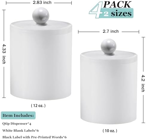 SheeChung 4 Pack Qtip Holder, White Acrylic Qtip Jars for Bathroom