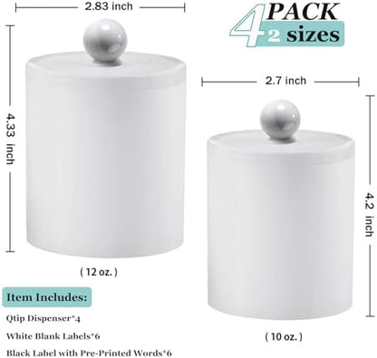 SheeChung 4 Pack Qtip Holder, White Acrylic Qtip Jars for Bathroom