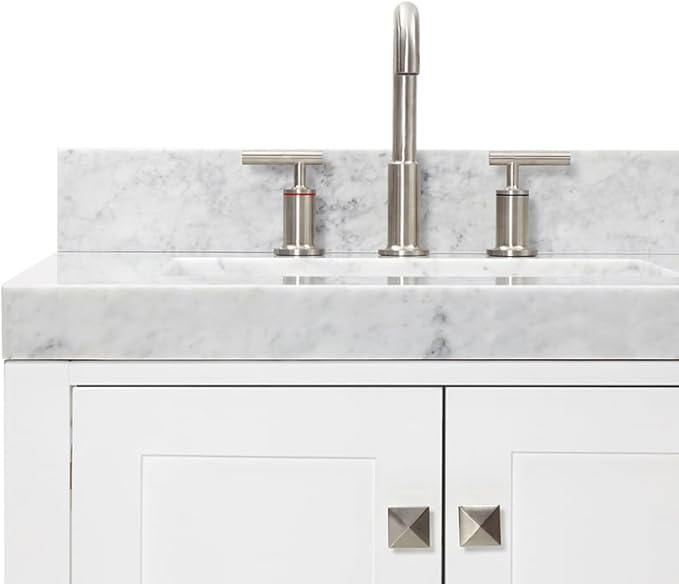 ARIEL Cambridge 60-inch Bathroom Vanity with Sink,Solid Wood, 2-inch Italian Carrara Marble Countertop, Double Rectangular Porcelain Sink, 2 Soft Closing Doors, 6 Dovetail Drawers, White