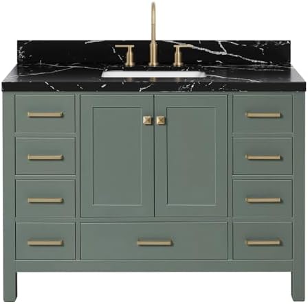 ARIEL Cambridge 48 Inch Single Rectangle Sink Bathroom Vanity with Nero Marquina Black Quartz Countertop 1.5 Inch in Vintage Green