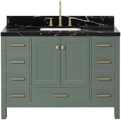 ARIEL Cambridge 48 Inch Single Rectangle Sink Bathroom Vanity with Nero Marquina Black Quartz Countertop 1.5 Inch in Vintage Green