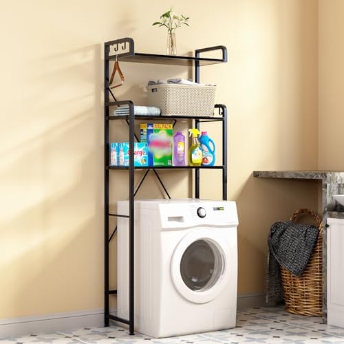 Huhote Over-The-Toilet Storage Rack with 3-Tier Shelves, Space Saver Toilet Shelf, Bathroom Storage Organizer with Hooks for Over-Toilet Storage (Black)