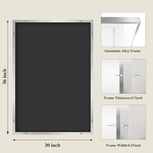 Koonmi Silver Rectangle Wall Mirror, 30x36 Inch Bathroom Mirror, Aluminum Frame Vanity Mirror for Entryway, Living Room, Bedroom Bathroom, Hangs Horizontally or Vertically
