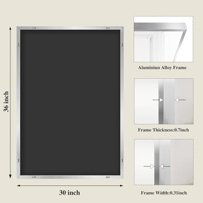 Koonmi Silver Rectangle Wall Mirror, 30x36 Inch Bathroom Mirror, Aluminum Frame Vanity Mirror for Entryway, Living Room, Bedroom Bathroom, Hangs Horizontally or Vertically