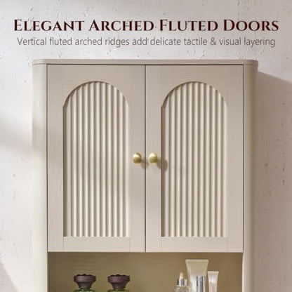 Bathroom Fluted Arched Wall Cabinet Set 2, 23.6''W Medicine Cabinet, Cream