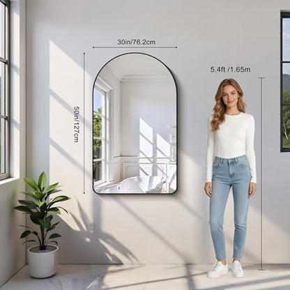 GLASHOM Arched Bathroom Mirror, 30"x50" Black Arched Mirror for Bathroom, Wall Mounted Mirror, Vanity Wall Mirror Metal Frame for Bedroom, Entryway, Living Room, Vertically Hanging